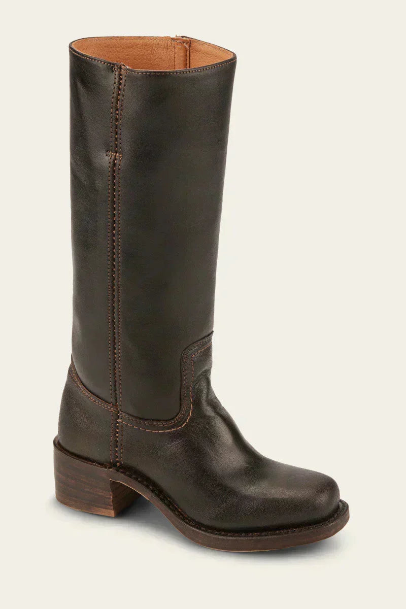 Hohe Stiefel - Damen Leder Blockabsatz Kniehohe Stiefel