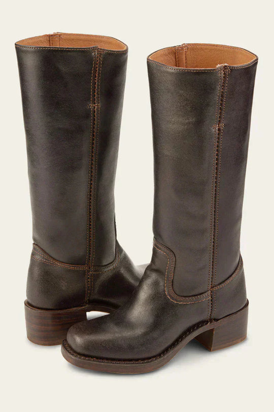 Hohe Stiefel - Damen Leder Blockabsatz Kniehohe Stiefel