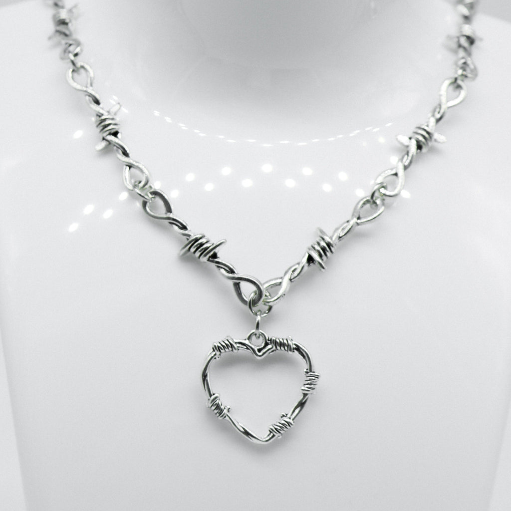 Silver Gothic Barbed Wire Heart Necklace | Shop Nory
