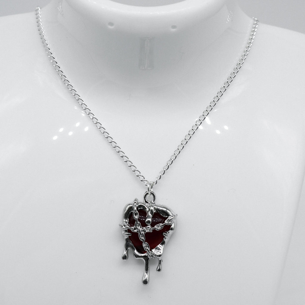 Silber Rote Harz Schmelzendes Herz Charm Halskette | Shop Nory