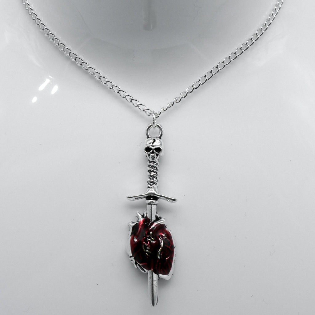 Silber Skull Schwert Herz Charm Halskette | Shop Nory