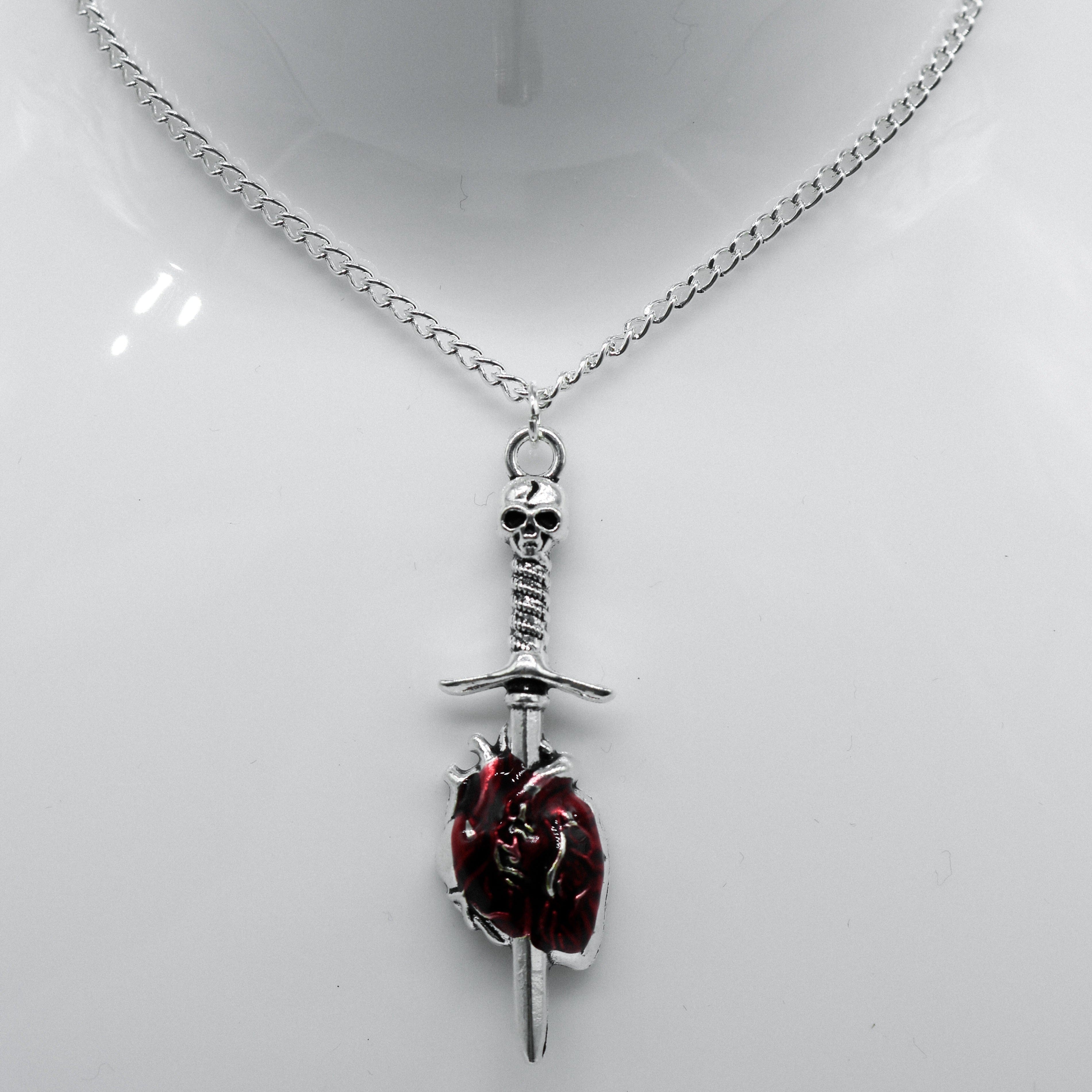 Silber Skull Schwert Herz Charm Halskette | Shop Nory