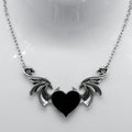 Silver Winged Black Heart Charm Necklace | Shop Nory
