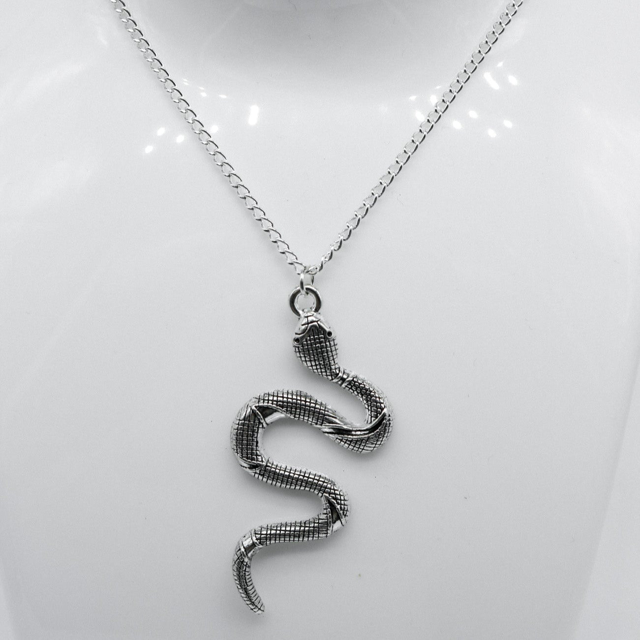 Große Silberne Schlangenanhänger Halskette | Shop Nory