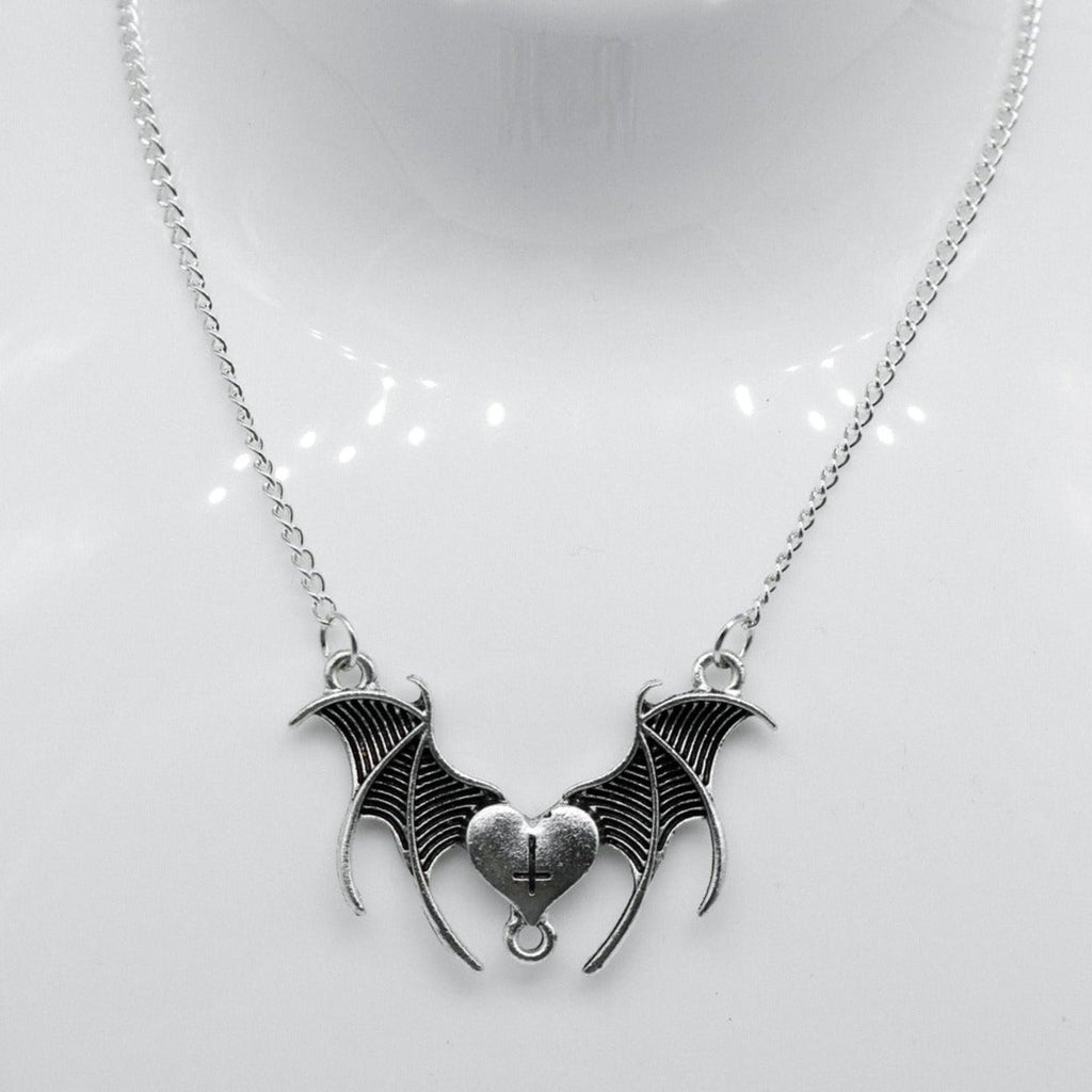 Silver Batwing Heart Charm Necklace | Shop Nory