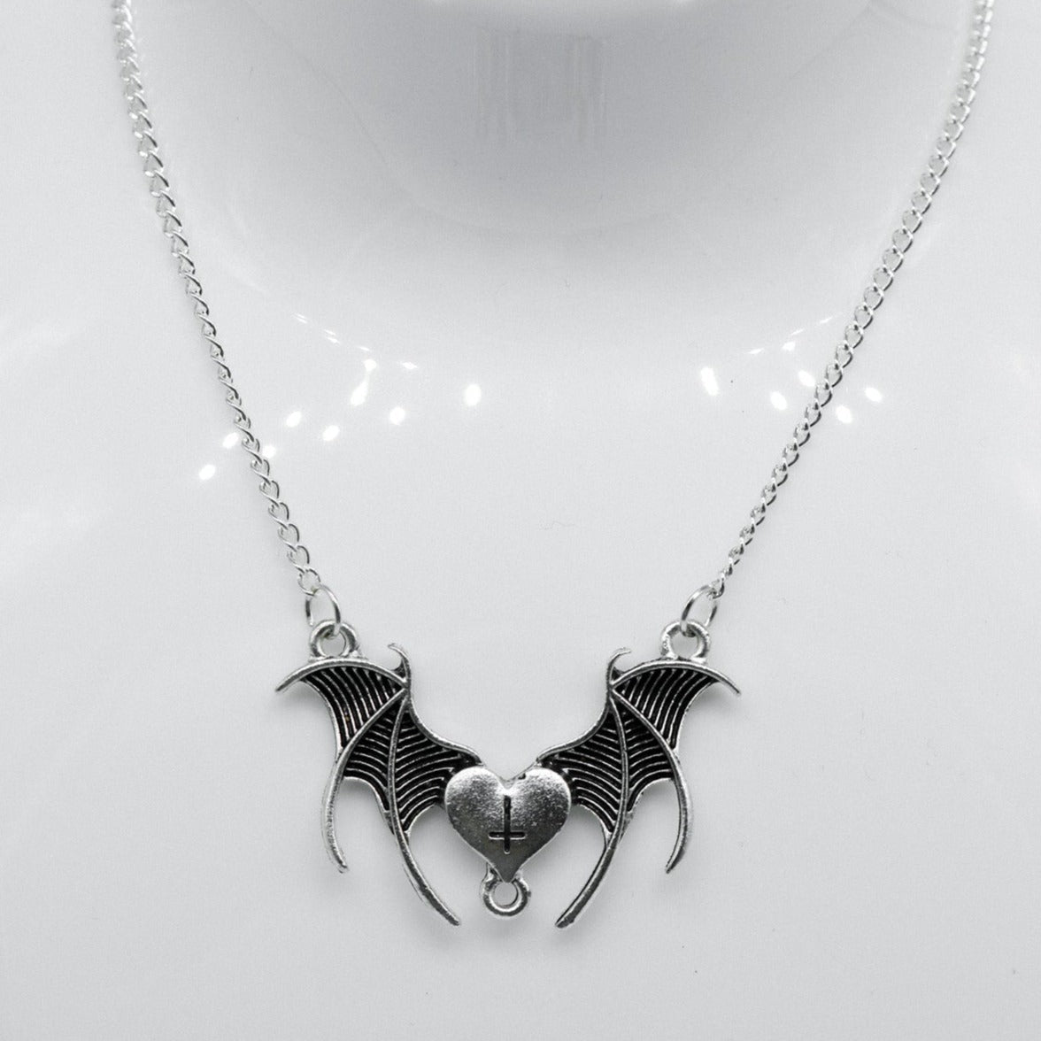 Silver Batwing Heart Charm Necklace | Shop Nory
