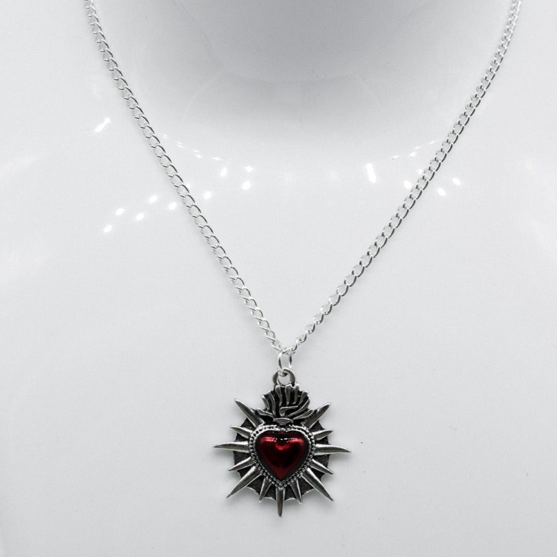 Silver Sacred Flaming Red Heart Charm Necklace | Shop Nory