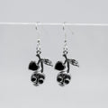 Silver Cherry Skull with Black Stones Charm Earrings | Shop Nory