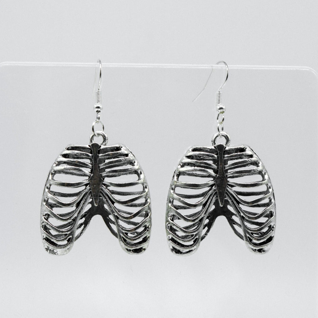 Große Gothische Silber Rib Cage Charm Ohrringe | Shop Nory