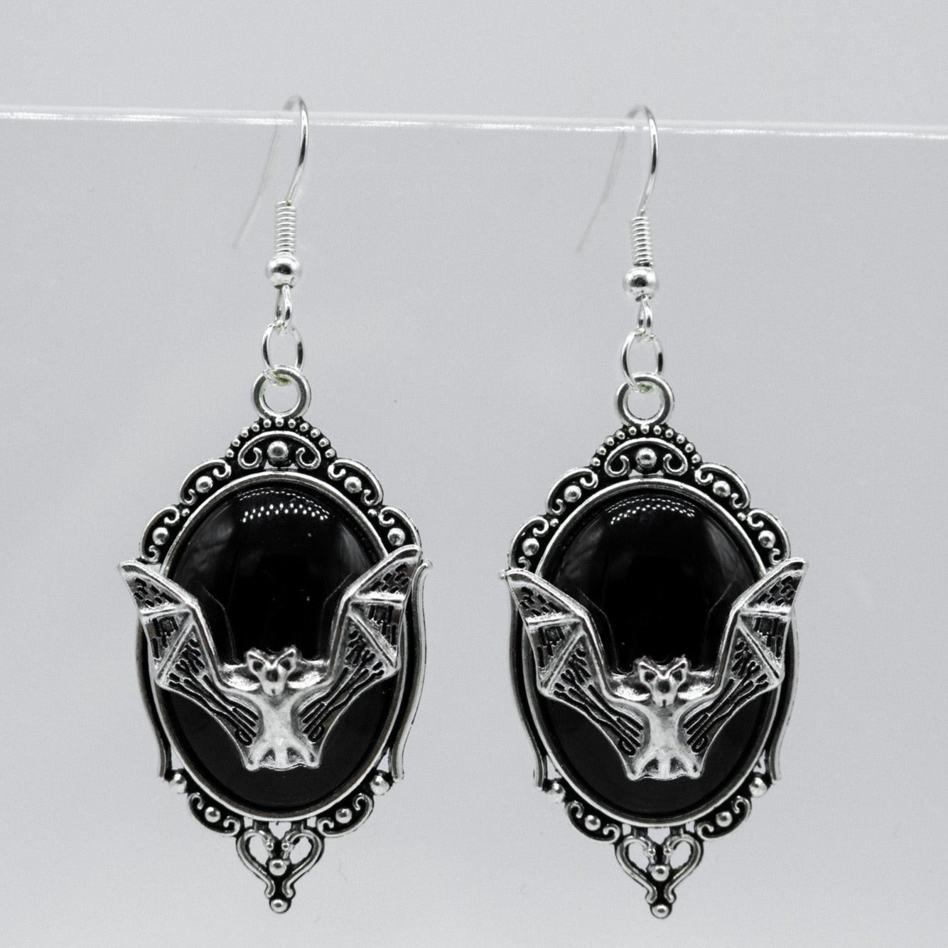 Large Silver Gothic Bat Frame Charm Earrings | Shop Nory