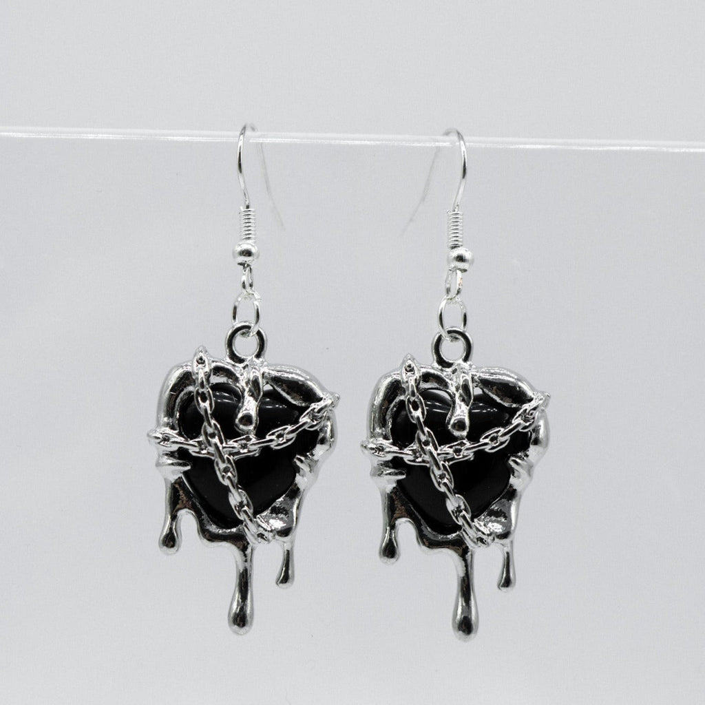 Silver Black Resin Melting Heart Charm Earrings | Shop Nory