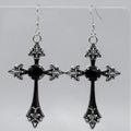 Large Silver Gothic Cross with Black Gemstone Charm Earrings | Shop Nory