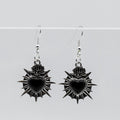 Silver Sacred Flaming Black Heart Charm Earrings | Shop Nory