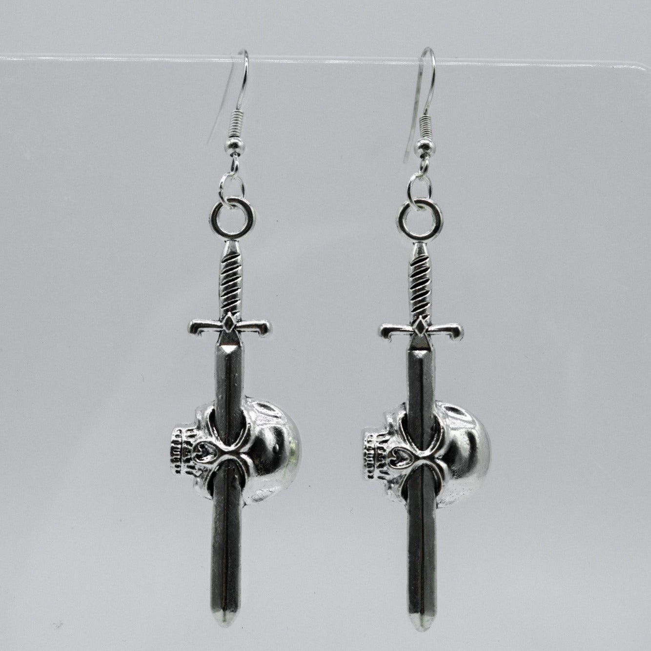 Silver Sword and Skull Charm Earrings | Shop Nory