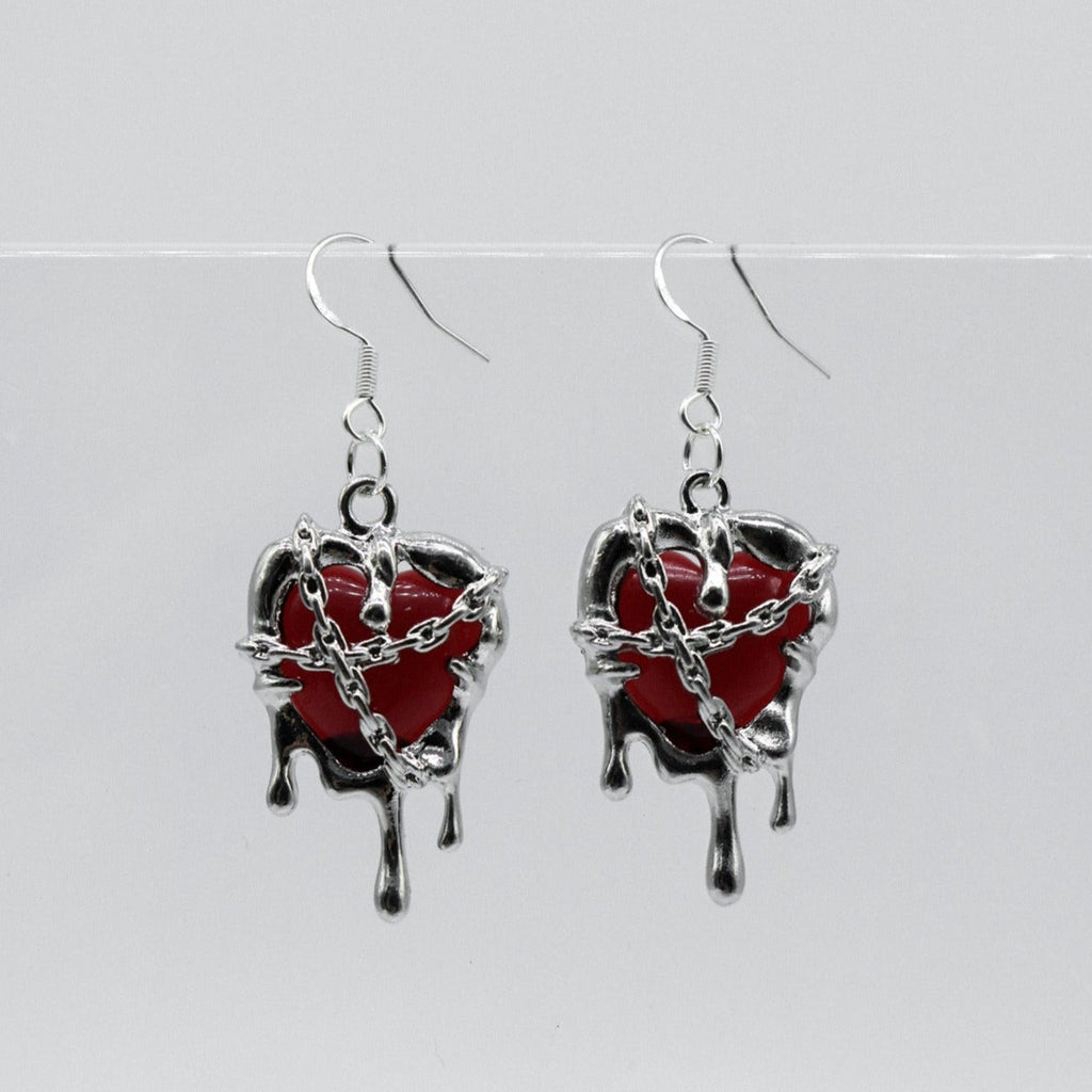 Silver Red Resin Melting Heart Charm Earrings | Shop Nory