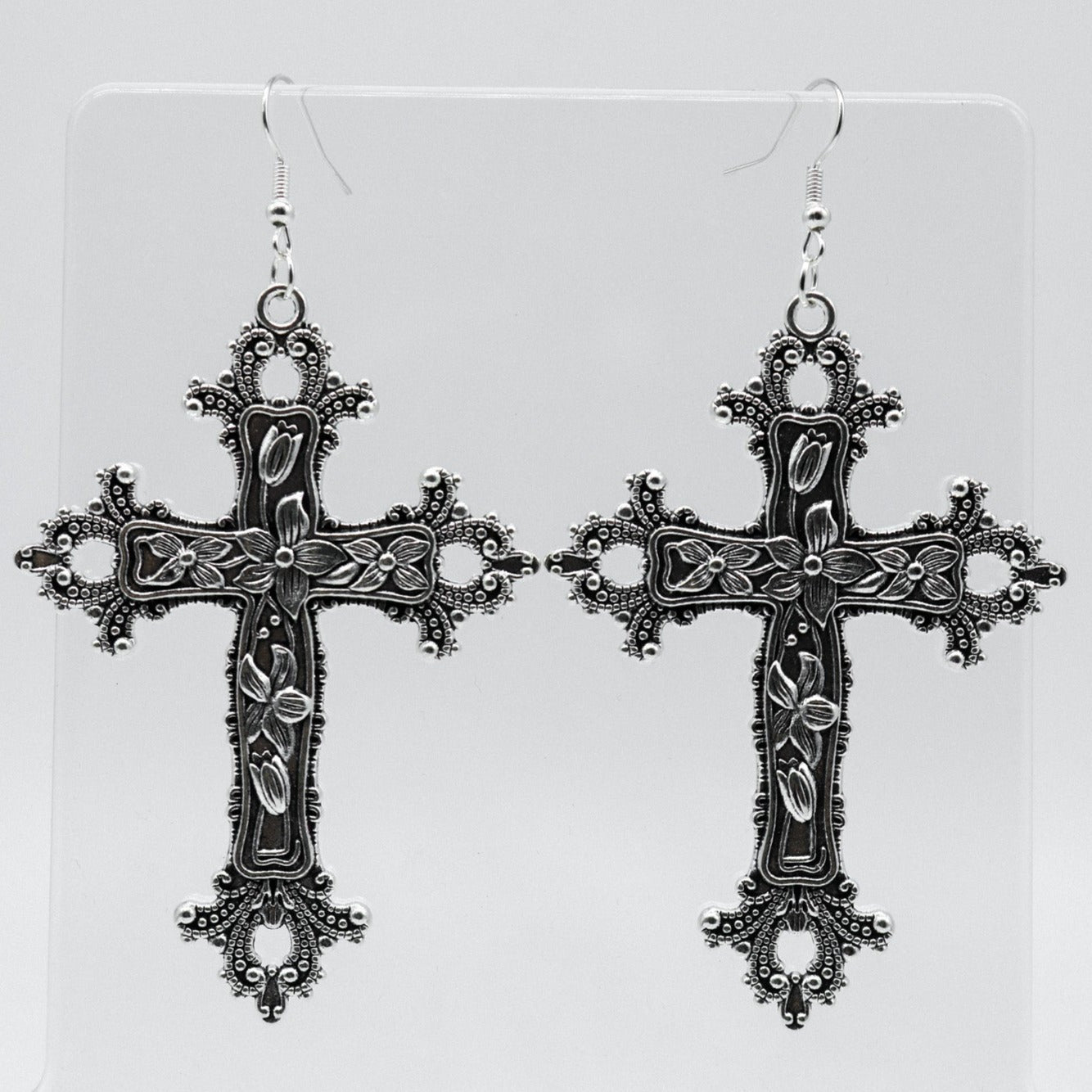 Große Silberne Gothic Punk Kreuz Charm Ohrringe | Shop Nory