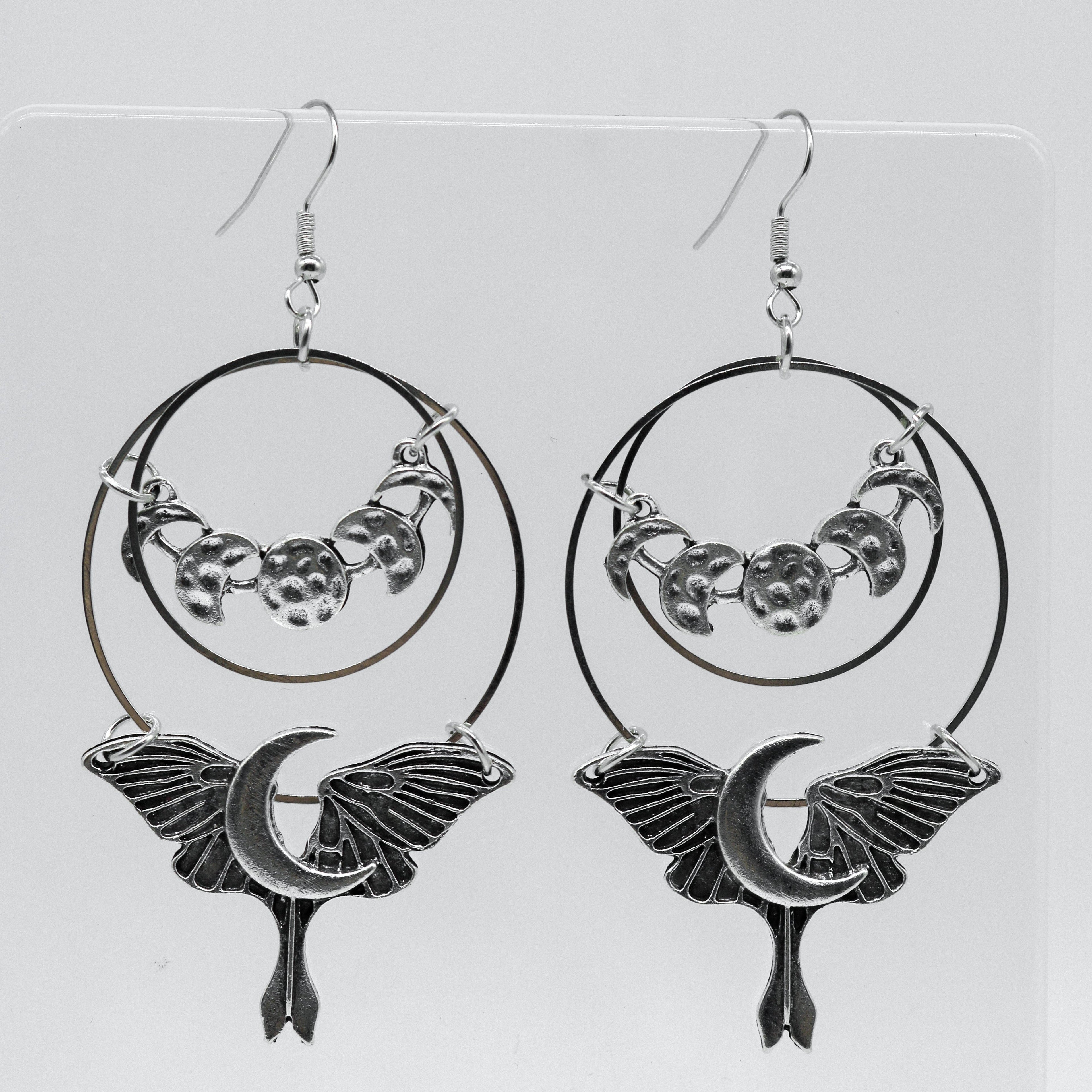 Large Silver Moon Wings Double Hoop Earrings | Shop Nory