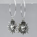 Silber Heiliges Flammendes Herz Charm Hoop Ohrringe | Shop Nory