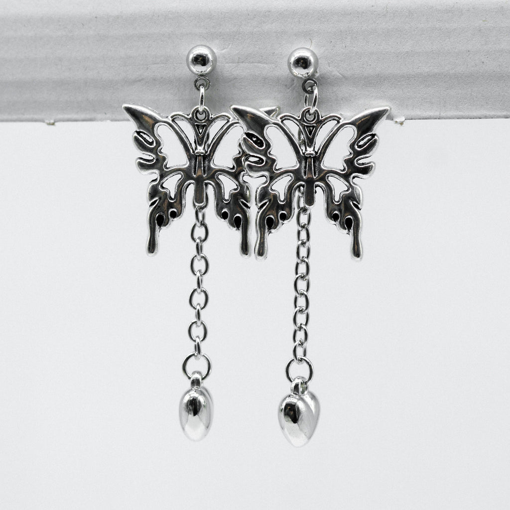 Silberne Schmetterlingsherz Kettenanhänger Ohrringe | Shop Nory