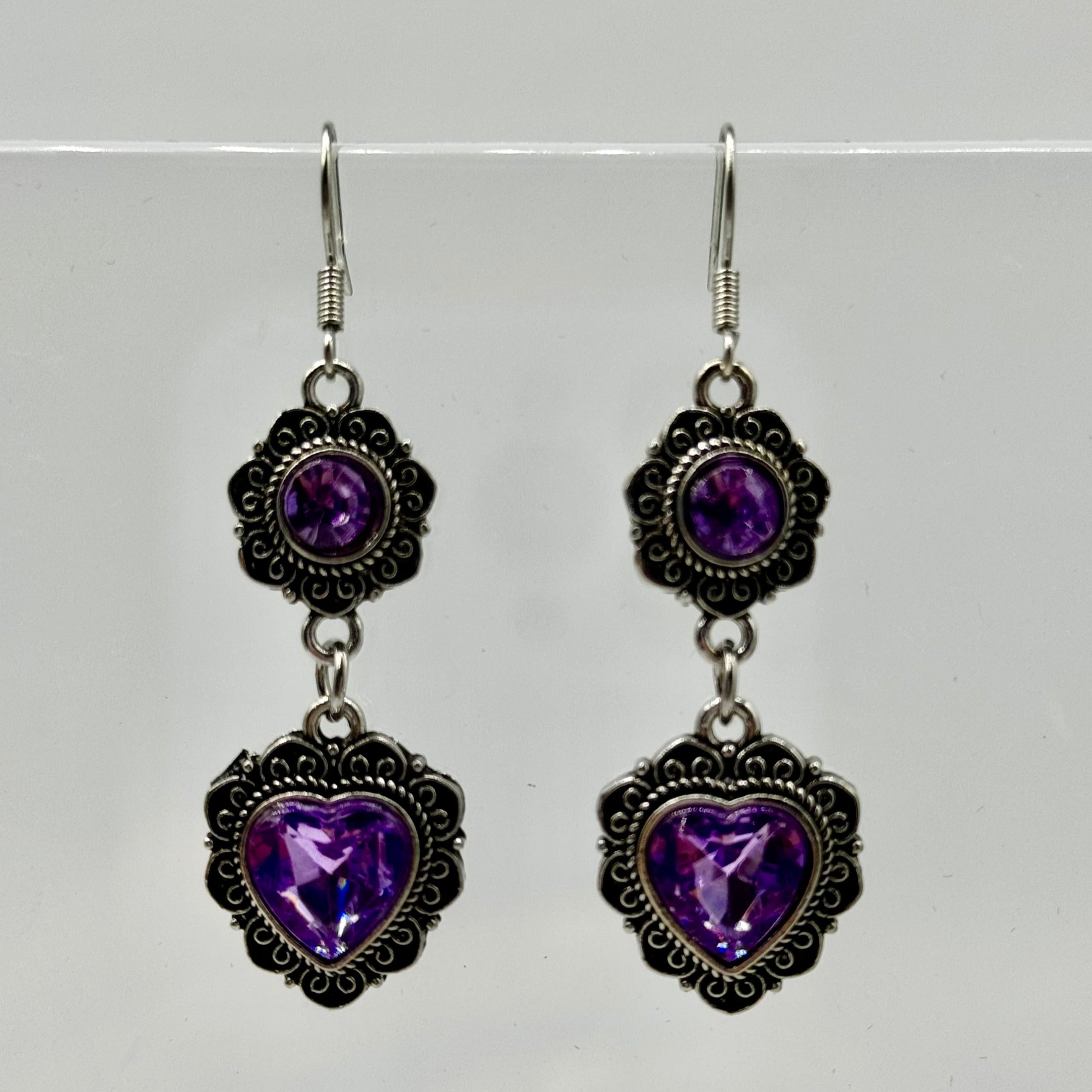 Silver Gothic Witchy Amethyst Stone Drop Earrings | Shop Nory