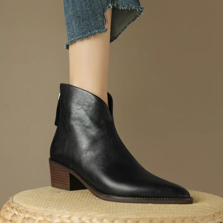 Damenstiefelette Aus Leder mit Blockabsatz