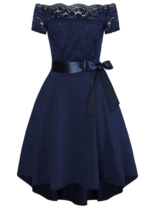 Midikleid mit Spitze, kurze Vorderseite, langer Rücken, eleganter Cocktail-Skater