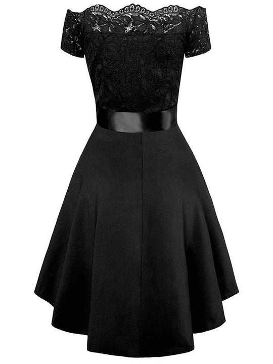 Midikleid mit Spitze, kurze Vorderseite, langer Rücken, eleganter Cocktail-Skater