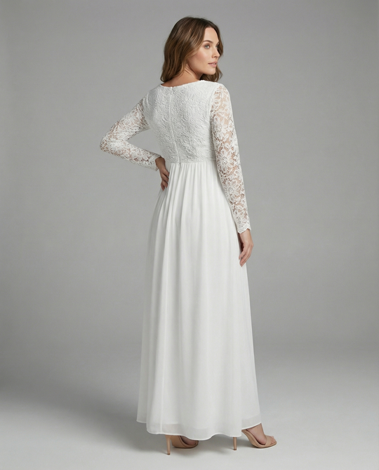 Umstandskleid, Ausschnitte, Spitze, Chiffon, Rundhalsausschnitt, lange Ärmel, für Damen, elegant, für den Abend, den Abschlussball, schwanger