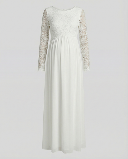 Umstandskleid, Ausschnitte, Spitze, Chiffon, Rundhalsausschnitt, lange Ärmel, für Damen, elegant, für den Abend, den Abschlussball, schwanger