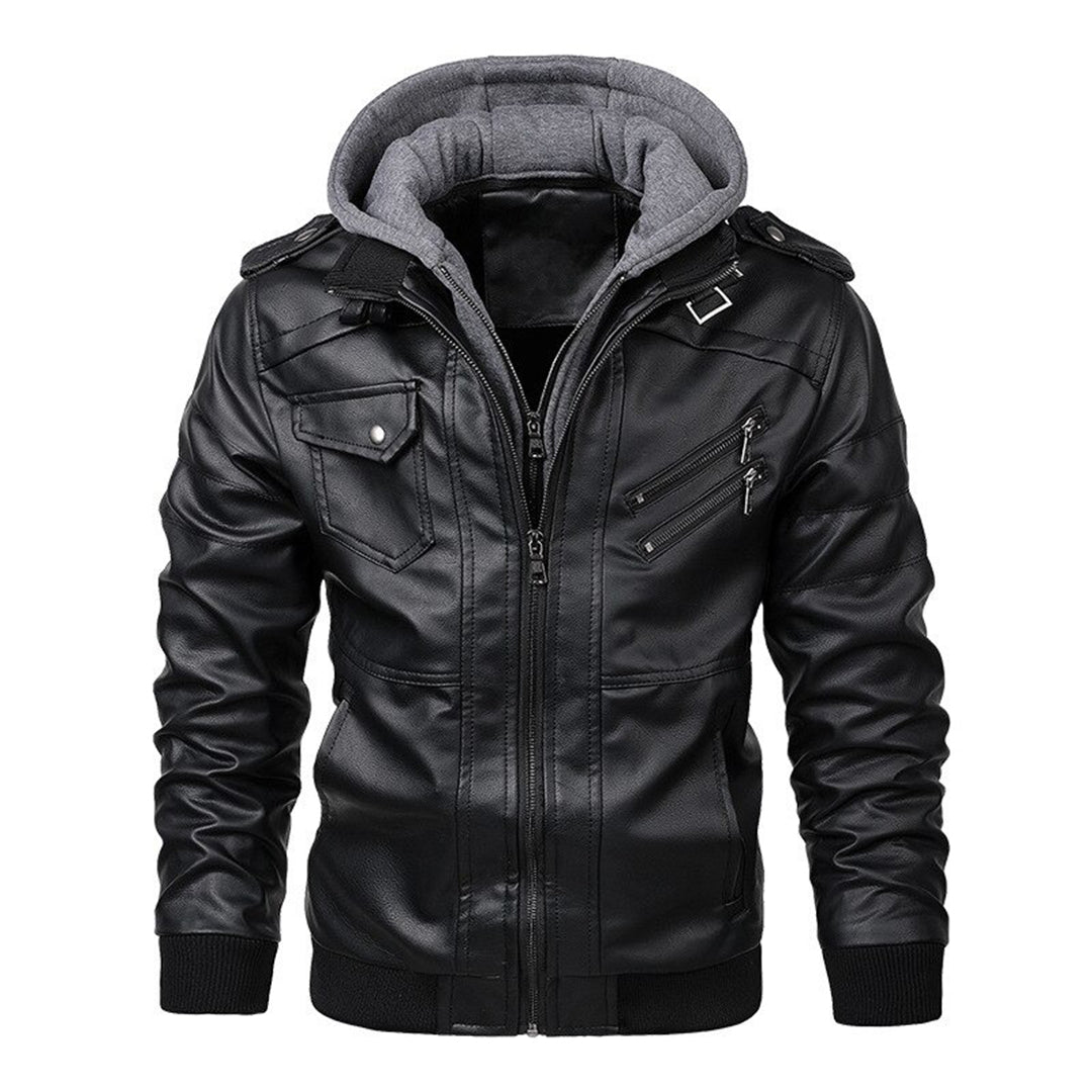 Herren Lederjacke mit Kapuze