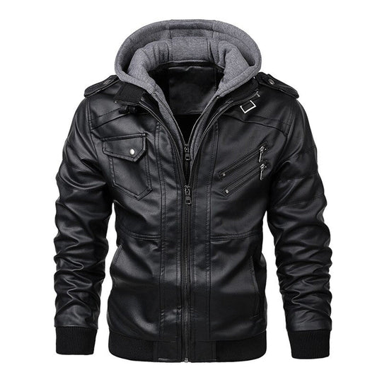 Herren Lederjacke mit Kapuze
