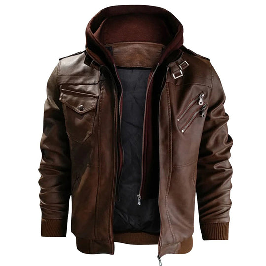 Herren Lederjacke mit Kapuze