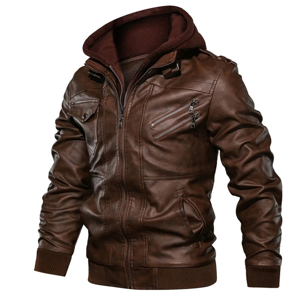 Herren Lederjacke mit Kapuze