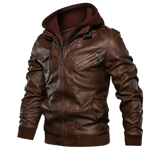 Herren Lederjacke mit Kapuze