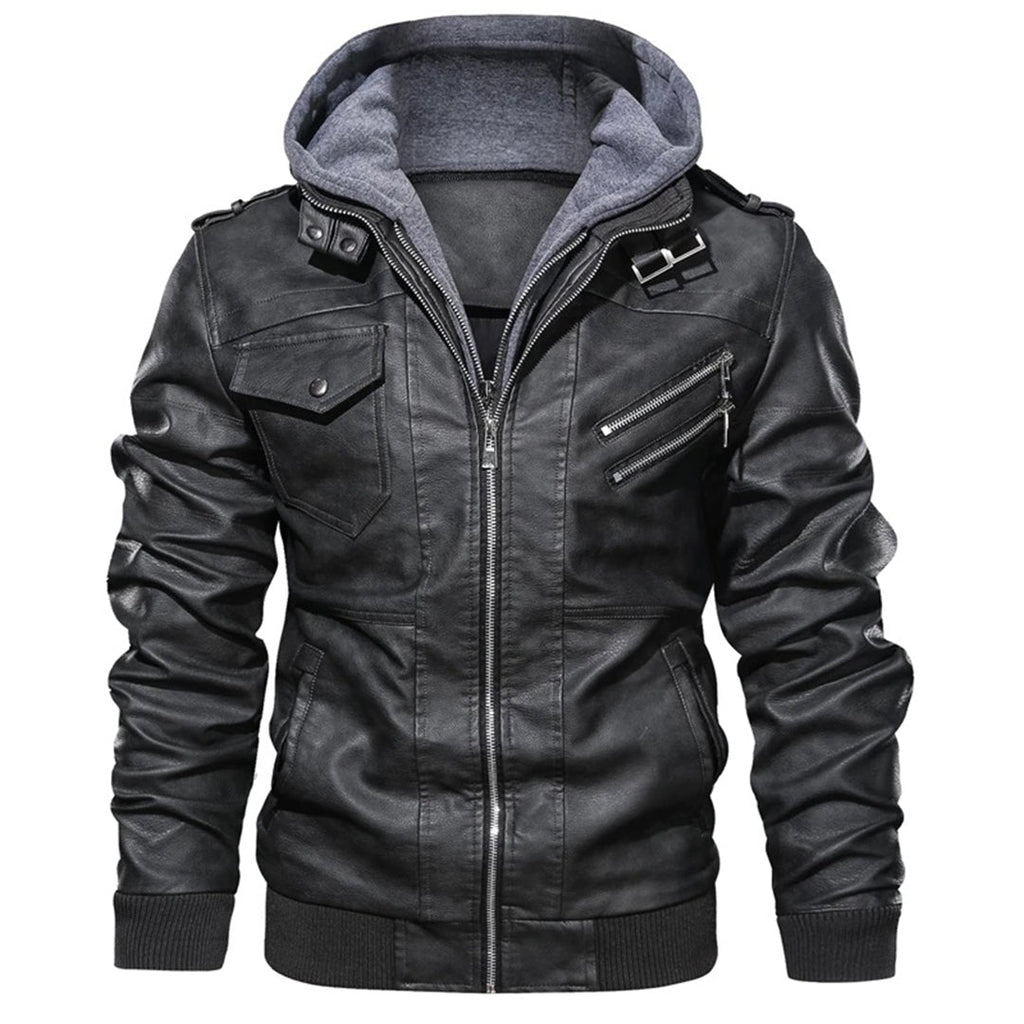 Herren Lederjacke mit Kapuze