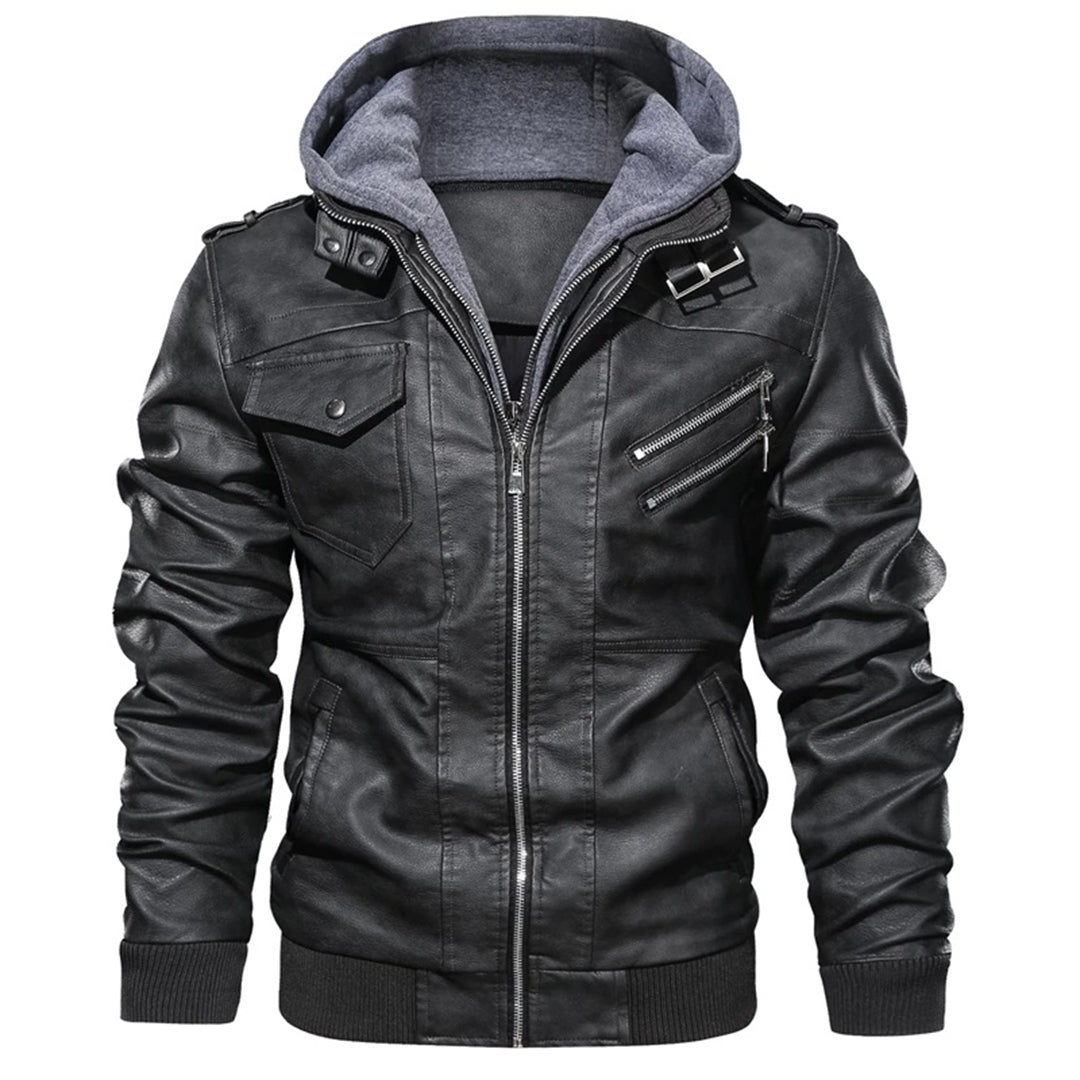 Herren Lederjacke mit Kapuze