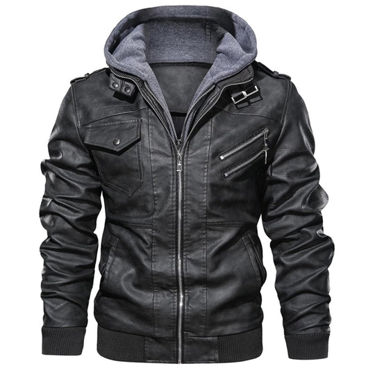 Herren Lederjacke mit Kapuze