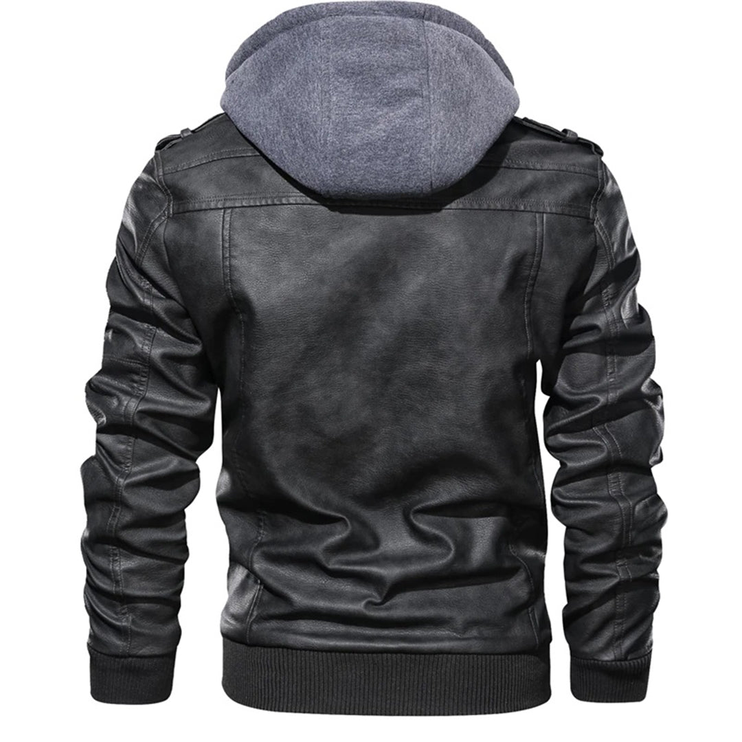 Herren Lederjacke mit Kapuze