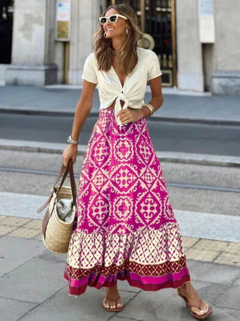 langer Sommerrock im Retro-Boho-Stil