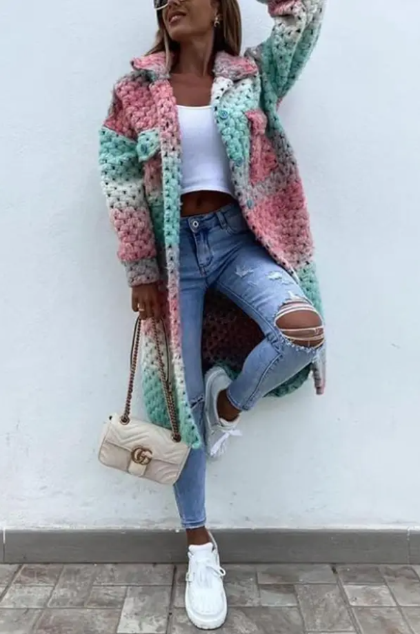 Shopnory | Mehrfarbige Tweedjacke mit Taschen