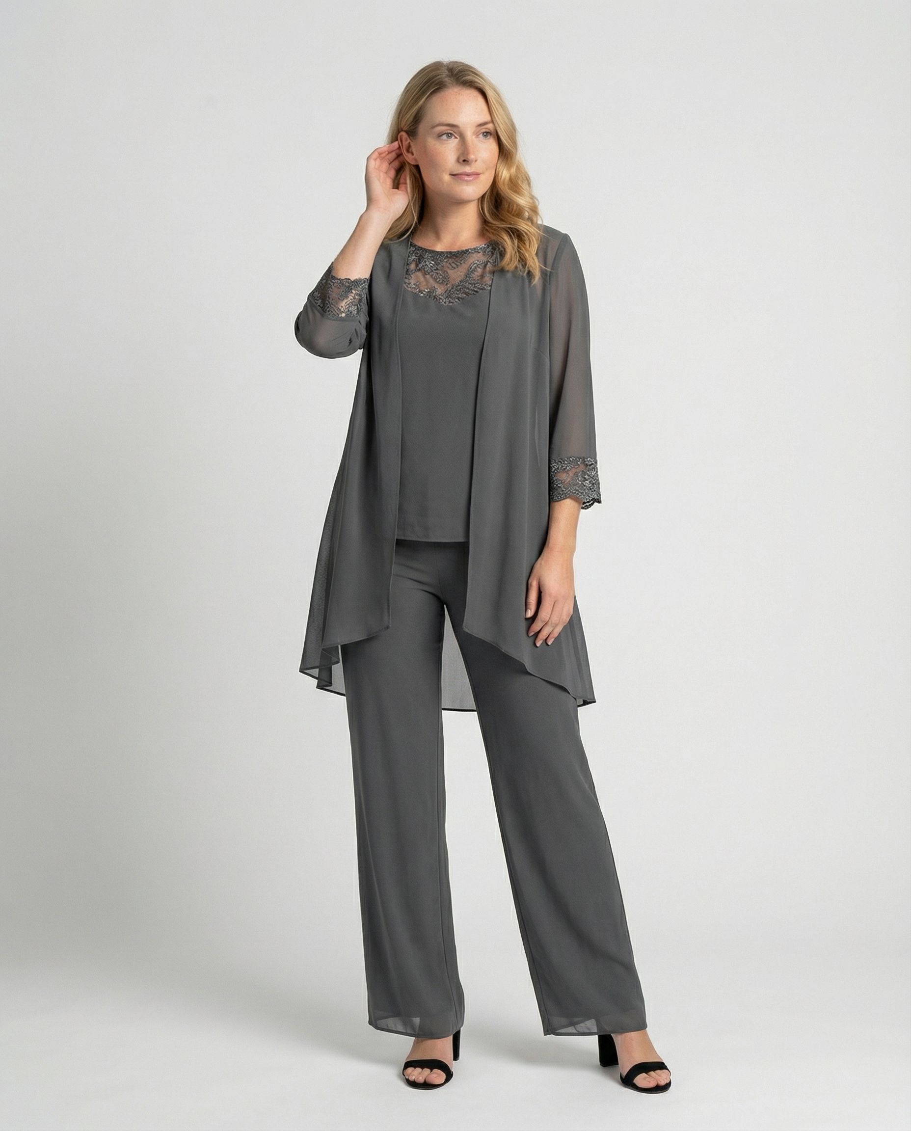 ShopNory | Damen Dreiteiler Mit Transparenter Jacke Und Hose