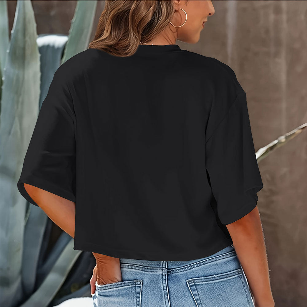 Lässiges, Einfarbiges, Kurzes T-Shirt mit Rundhalsausschnitt für Damen