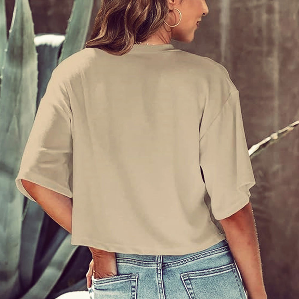 Lässiges, Einfarbiges, Kurzes T-Shirt mit Rundhalsausschnitt für Damen