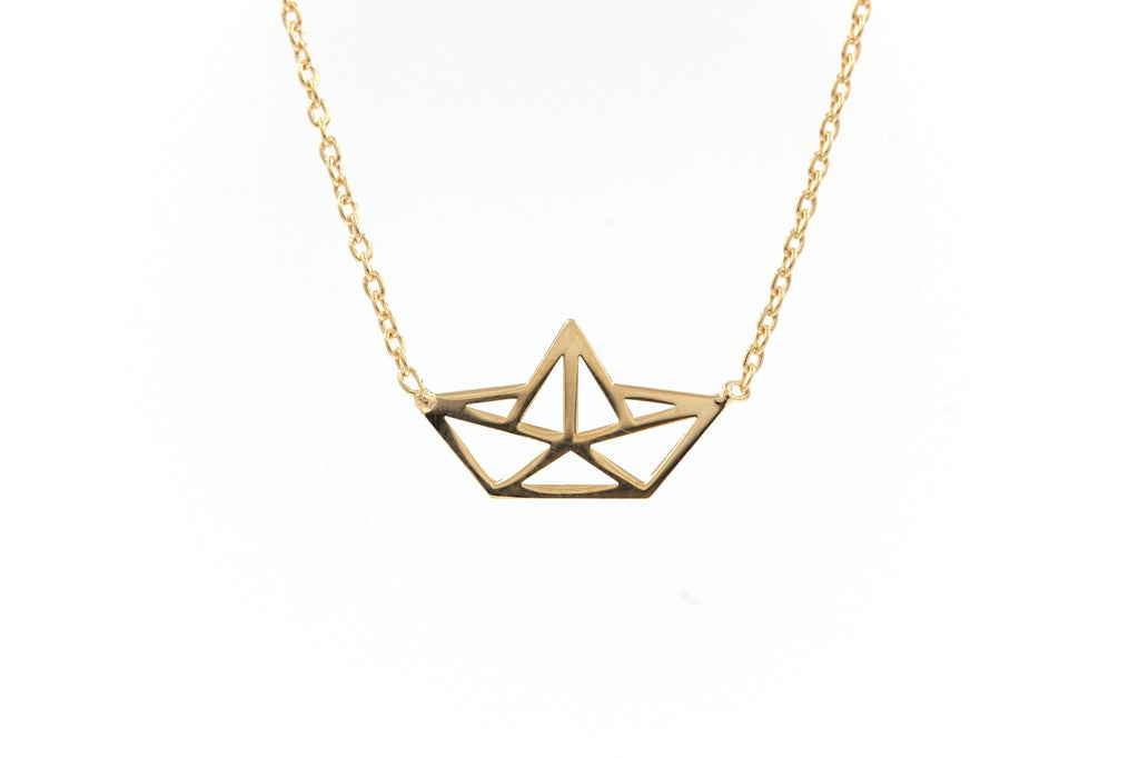 Kette mit Origami Papierschiff - 16 Karat vergoldet | Shop Nory