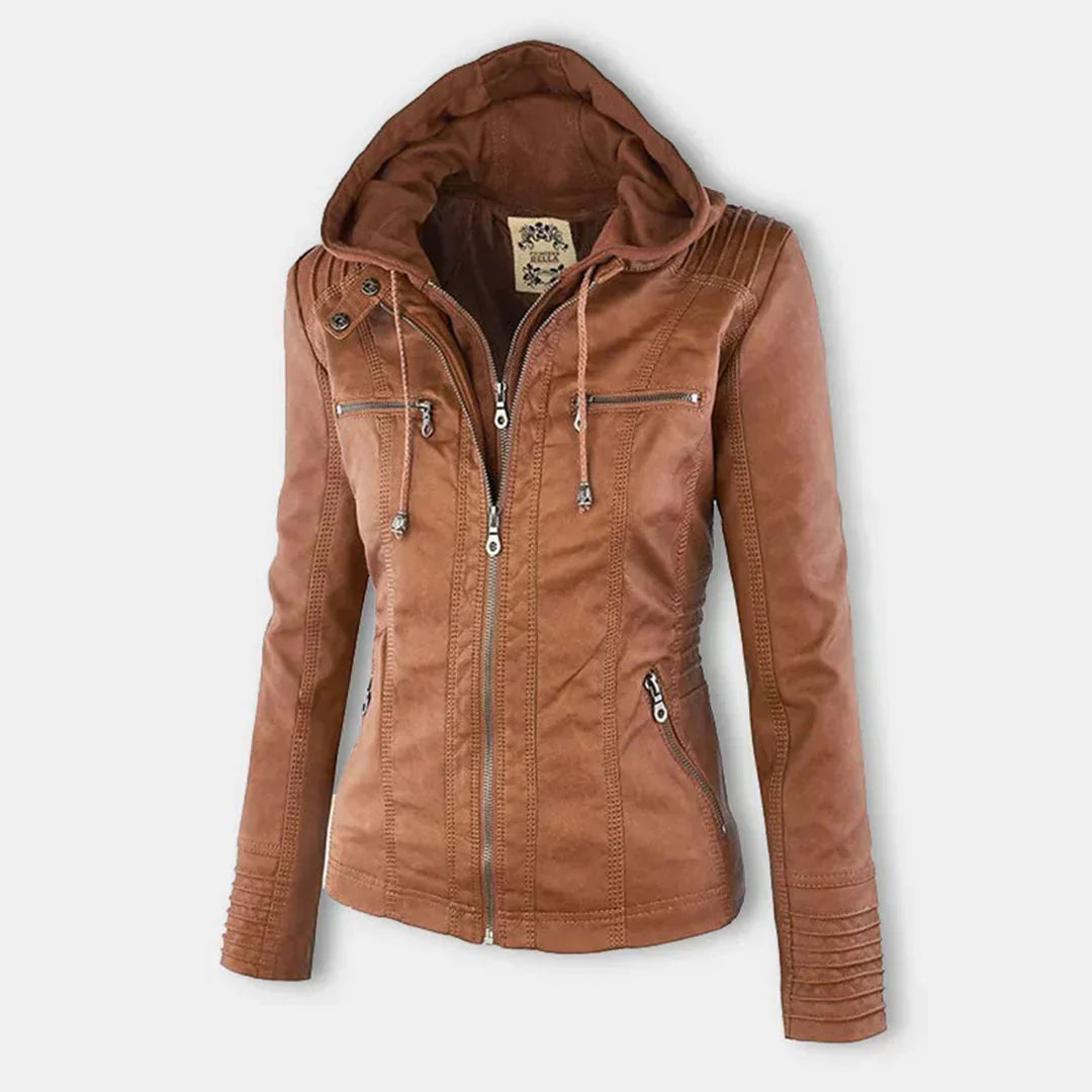 Elegantes Motorradjacke mit Kapuze Aus Hochwertigem Leder