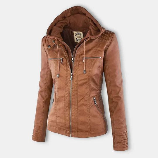 Elegantes Motorradjacke mit Kapuze Aus Hochwertigem Leder