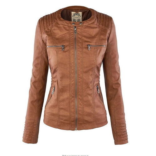 Wasserdichte Damen Lederjacke Mit Abnehmbarem Kapuzen
