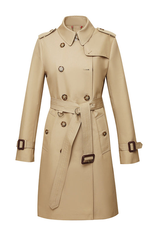 Damen Langer Slim Fit Trenchcoat mit Gürtel und Doppelreihigen Knöpfen