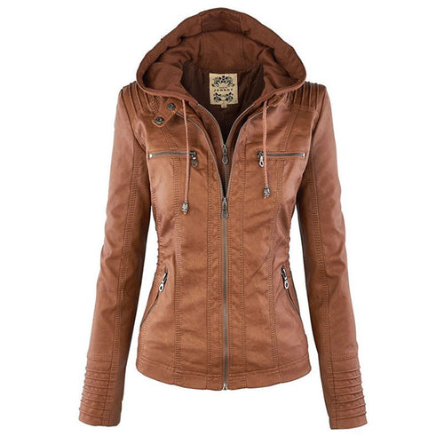 Wasserdichte Lederjacke mit Kapuze für Damen