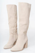 Knielange Stiefel | Hellbeige | Blockabsatz | Stiefel mit Absatz | Damenstiefel Shopnory
